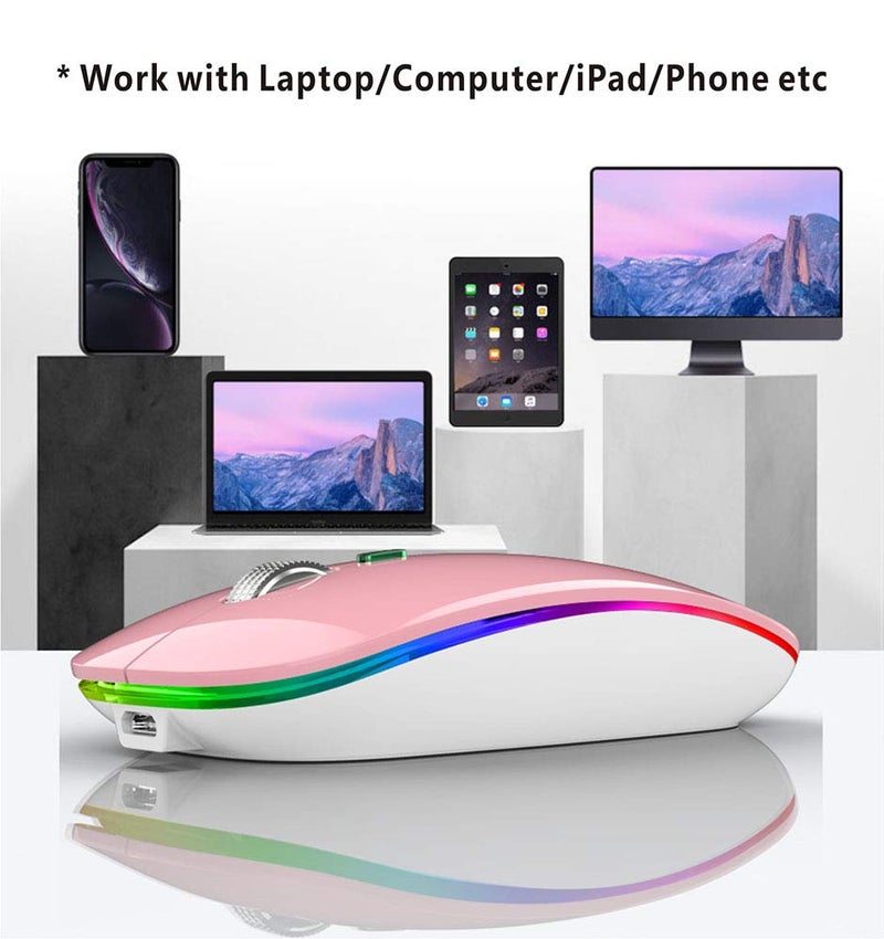 TENMOS Wireless Bluetooth Mouse, LED Slim (Bluetooth 5.1 + USB) 2.4GHz Rechargeable Silent Bluetooth Wireless Mouse with Type C Adapter for Laptop/MacBook/iPad OS 13 and Above (Pink) - Image 5